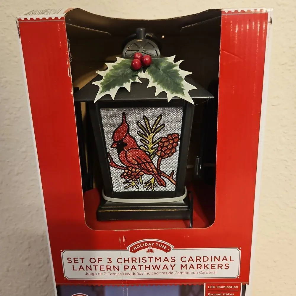 Holiday Time LED Illumination Cardinal Lantern Pathway Markers Set